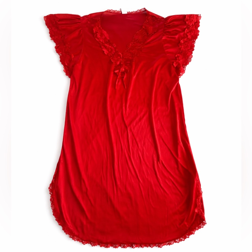 Vintage Nightgown Chemise red satin lace size M
